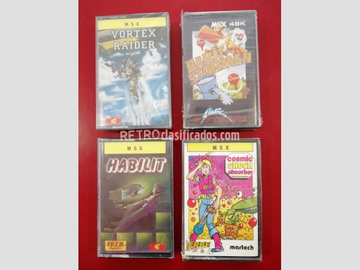 PACK 4 JUEGOS MSX COSMIC SHOCK+HABILIT+BARNSTORMER+VORTEX 2
