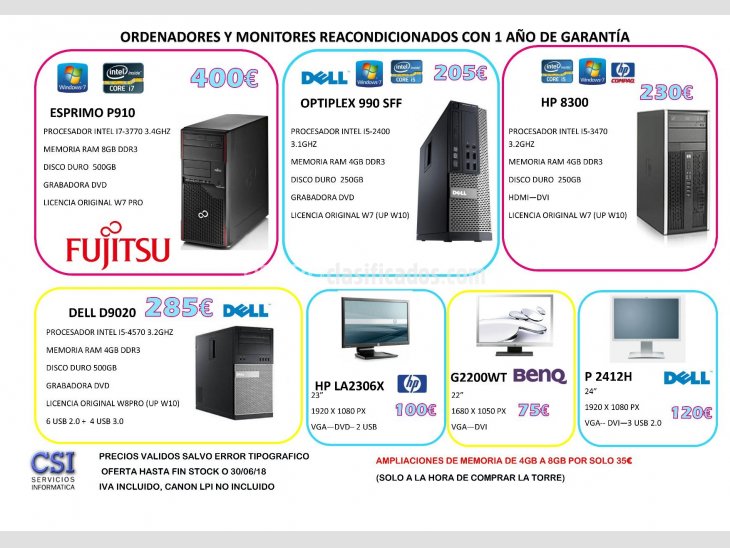 Oferta ordenadores reacondicionados.