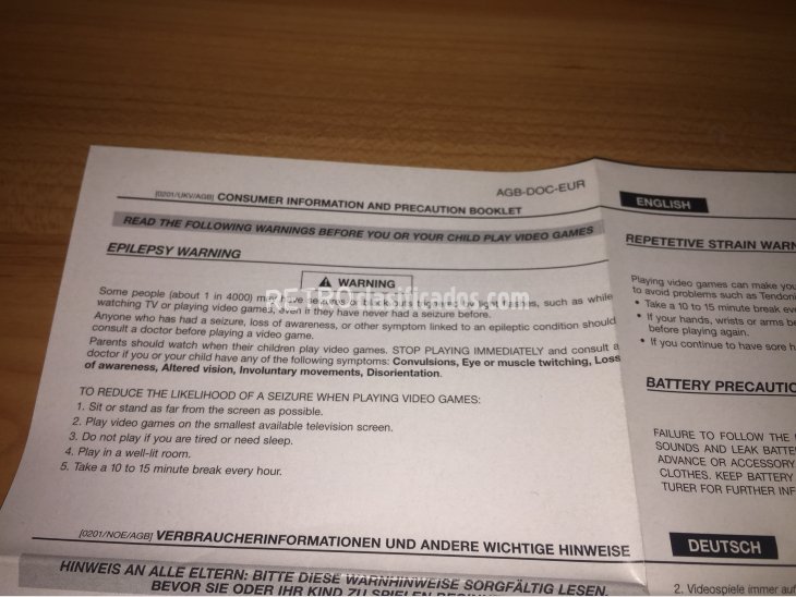 Manual original de precauciones GBA AGB-DOC-EUR 2