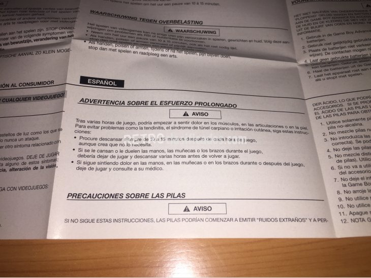 Manual original de precauciones GBA AGB-DOC-EUR 3