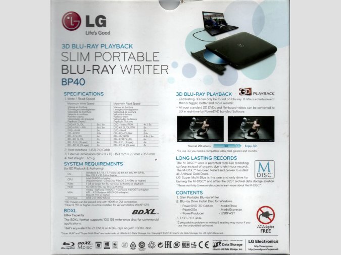 SLIM PORTABLE LG BP40NB30 GRABADOR BLU-RAY PORTATIL  BDXL